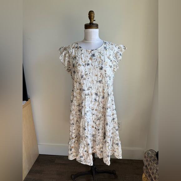 ORANGE CREEK IVORY FLORAL TIERED EMBROIDERED MATERNITY DRESS SIZE MEDIUM - Picture 3 of 9